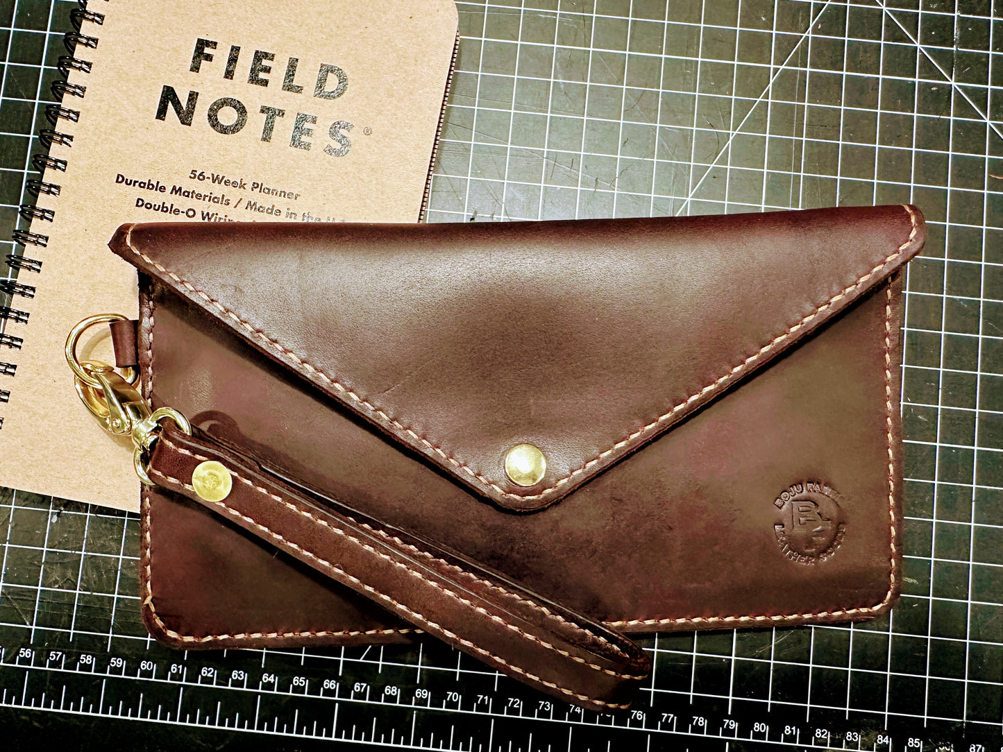 Handcrafted Leather Clutch with Wrist Strap - Rich Brown