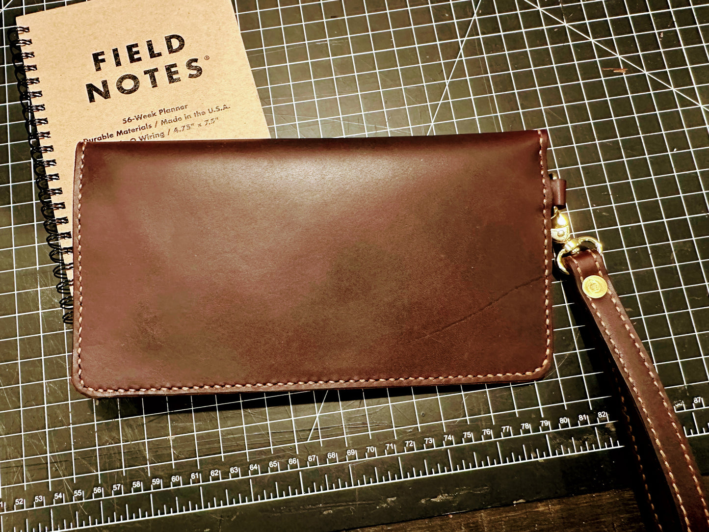 Handcrafted Leather Clutch with Wrist Strap - Rich Brown