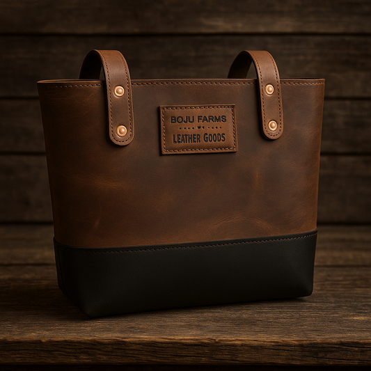 Hand crafted Two-tone Leather Tote Purse
