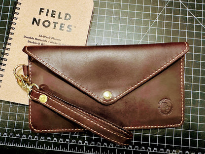 Handcrafted Leather Clutch with Wrist Strap - Rich Brown