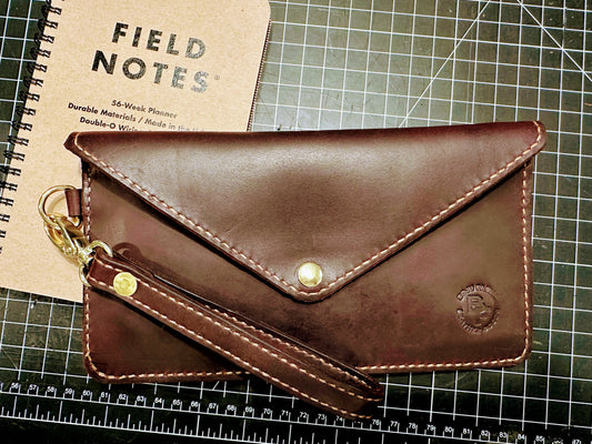 Handcrafted Leather Clutch with Wrist Strap - Rich Brown